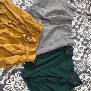 Stylish Mustard, Gray, and Green Shorts Trio